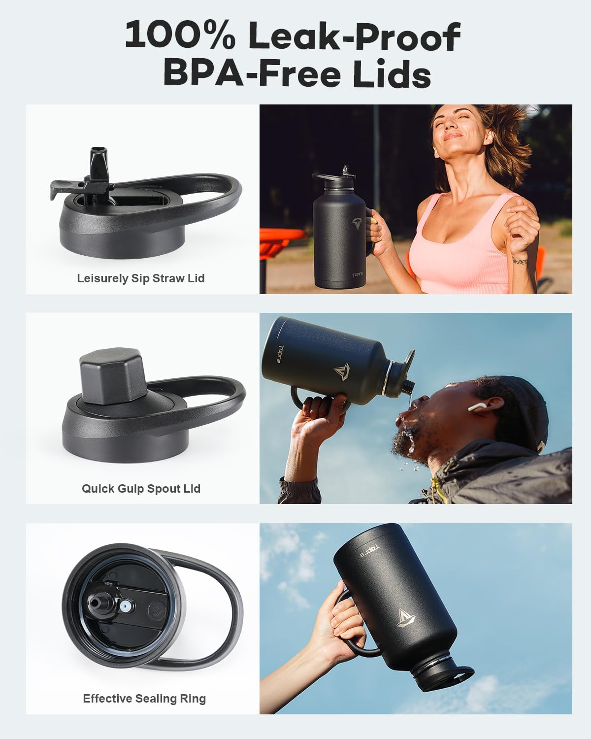 Half Gallon Water Bottle with Straw and Lid, 64 oz Insulated Stainless Steel Jug with Handle,Reusable Metal Travel Flask Mug Cup With Carry Pouch and Brush,Keep Cold & Hot,Black - Image 4