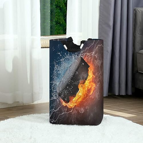 Miniatura 4 de senya Cesta de almacenamiento grande con asas, organizador plegable para ropa de guardería, juguetes, disco de hockey en fuego y agua