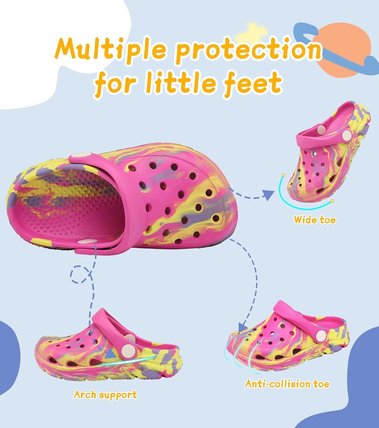 Toddler Kids Clogs Garden Shoes for Boys Girls Marbled Tie Dye Water Shoes Slip on Sandals