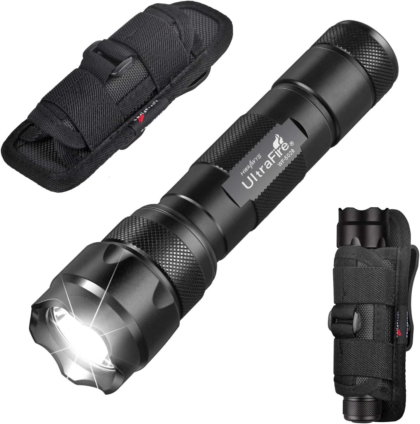 WF-502B Single Mode Flashlight with Holster,1000 Lumen Tactical Flashlight with Duty Belt Holster,Bright Law Enforcement - Police Flashlight(Battery not Included)