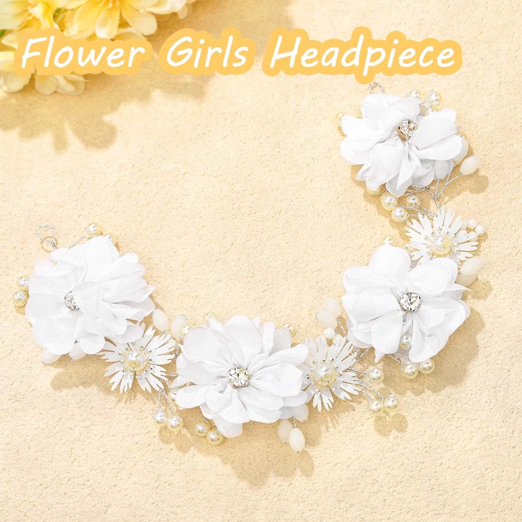 Campsis Flower Girl Headpiece, Pearl Floral Headband, White Communion Hair Accessory for Bridal - Image 5