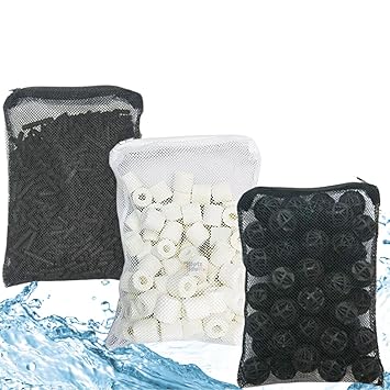 VAYINATO® Aquarium Filtration Trio- 15 Pcs Bio Ball, Carbon-250G and Ceramic Ring-250g with Net Bag for Aquarium Complete Water Quality Solution by Petzlifeworld