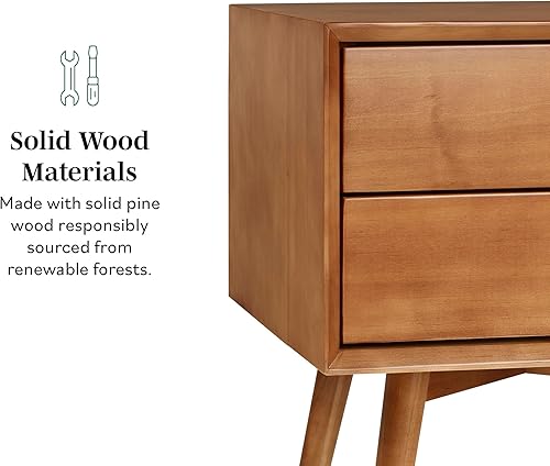 Miniatura 18 de Walker Edison Mesita de noche de madera moderna de mediados de siglo, cajón de almacenamiento y estante mesita de noche, 1 paquete, caramelo