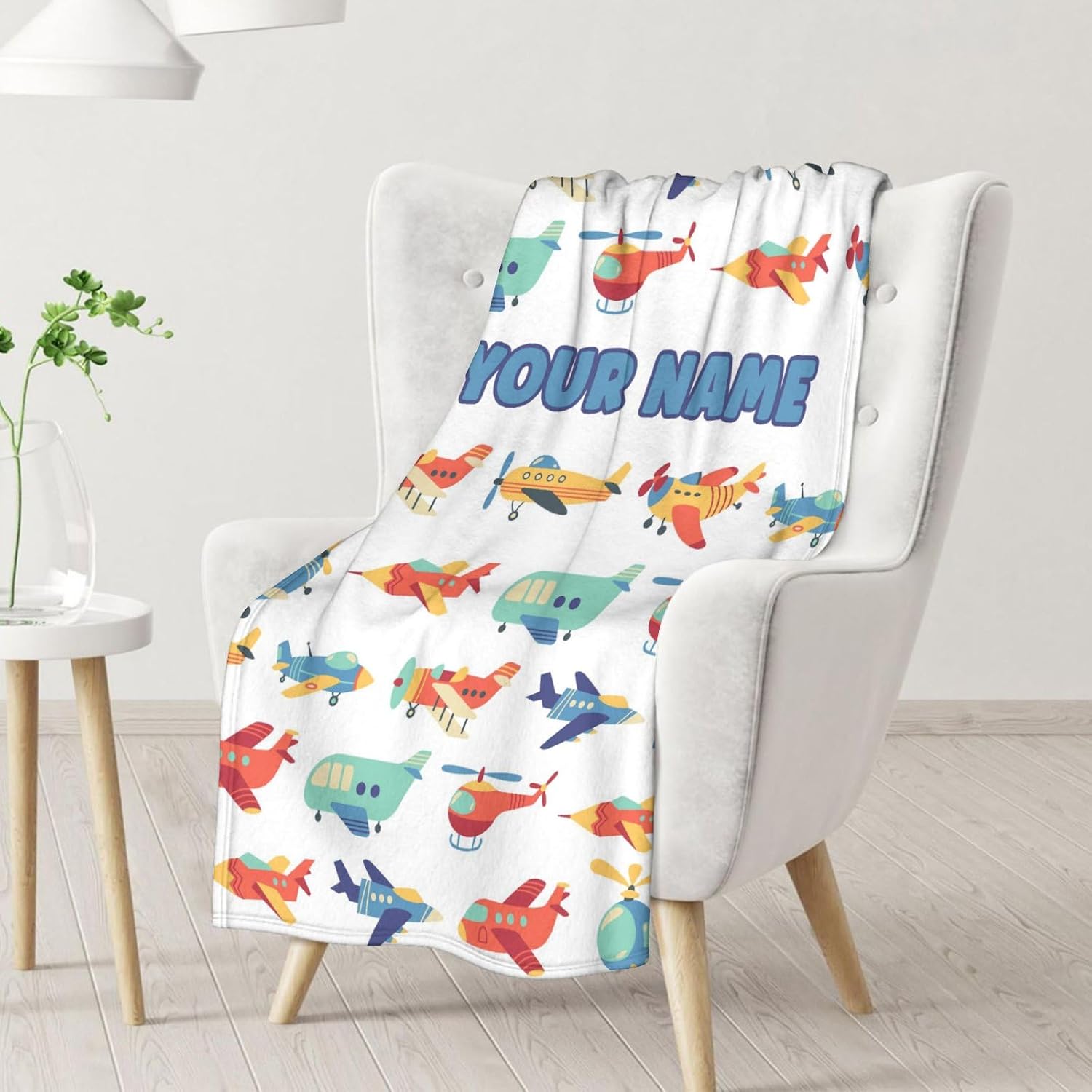 Personalized Airplane Gifts for Kids, Teens - Soft, Fluffy, Lightweight - 40x50 Inches Crib Size Airplane Blanket for Couch, Sofa - White Cartoon Fuzzy Throws with Name