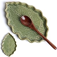 Vista 1 de Ceramic Spoon Rest for Stove Top - Cute Green Leaf Shaped Spoon Rest/Spoon Holder for Kitchen Countertop - Cooking Kitchen Spoon Rest Utensil Rest
