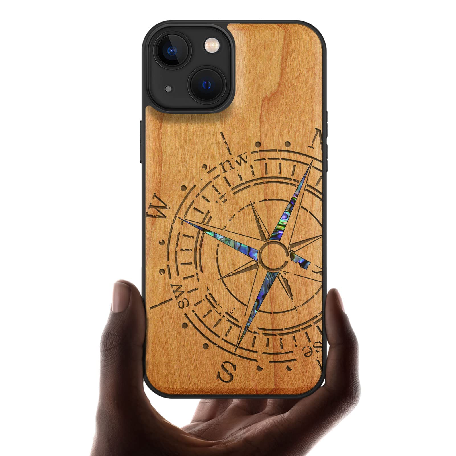 Carveit Designer Wooden Protective Case for iPhone 13 Magnetic Cover [Wood Engraving & Shell Inlay] Wood Phone Case Compatible with iPhone 13 MagSafe