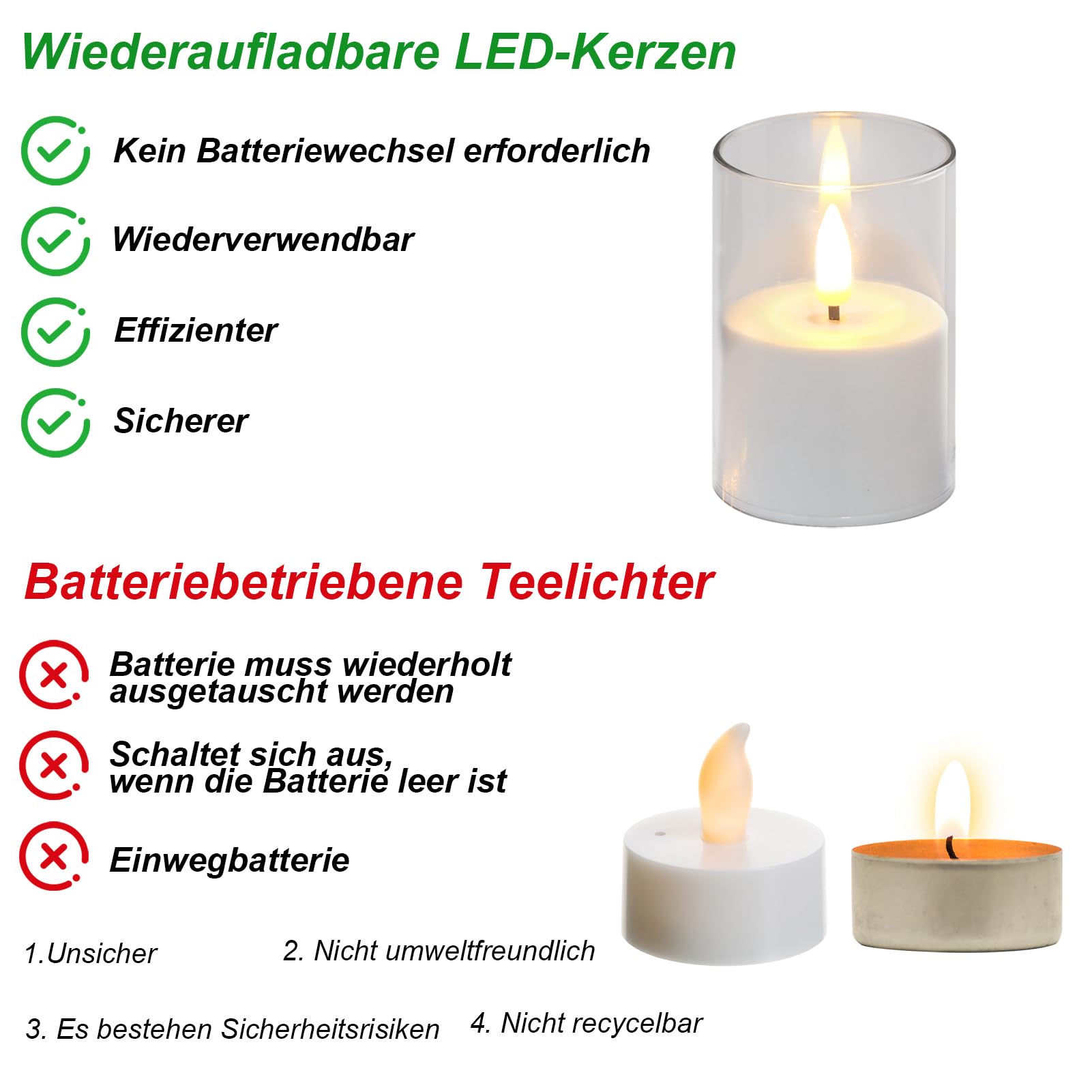 Eldnacele Velas de té LED con función de temporizador, juego de 6 con estación de carga