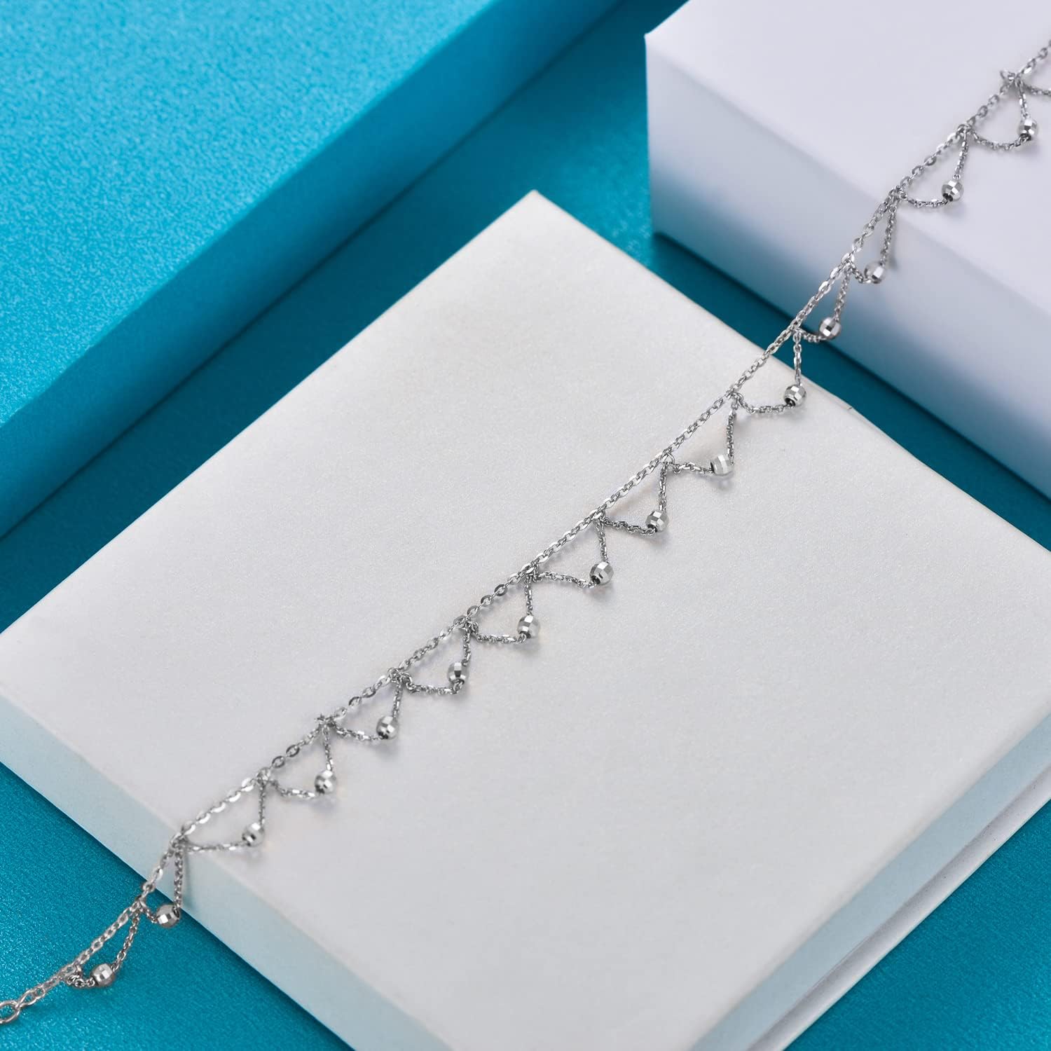 SISGEM 14k Gold Dangling Diamond-cut Bead Anklet for Women, Real Gold Ball Station Jewelry Ankle Bracelet Gifts for Her, 9.0-10.5 Inch