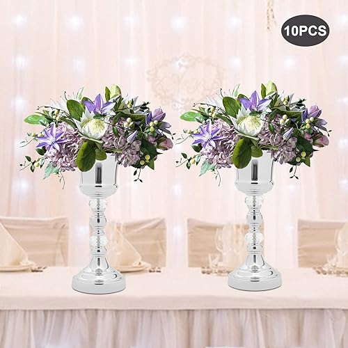 Miniatura 5 de Jarrón de metal para trompeta de boda con cristal, 10 piezas de decoración de mesa floral, jarrones de metal para celebración, fiesta, cumpleaños,