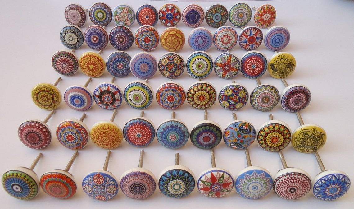 Handmade Multi-Color Knobs Artistic Rust Free Kitchen Knobs for Cabinets Drawer Handles Vintage Mix Combo Knobs (30 KNOBS, Multi Color 3)