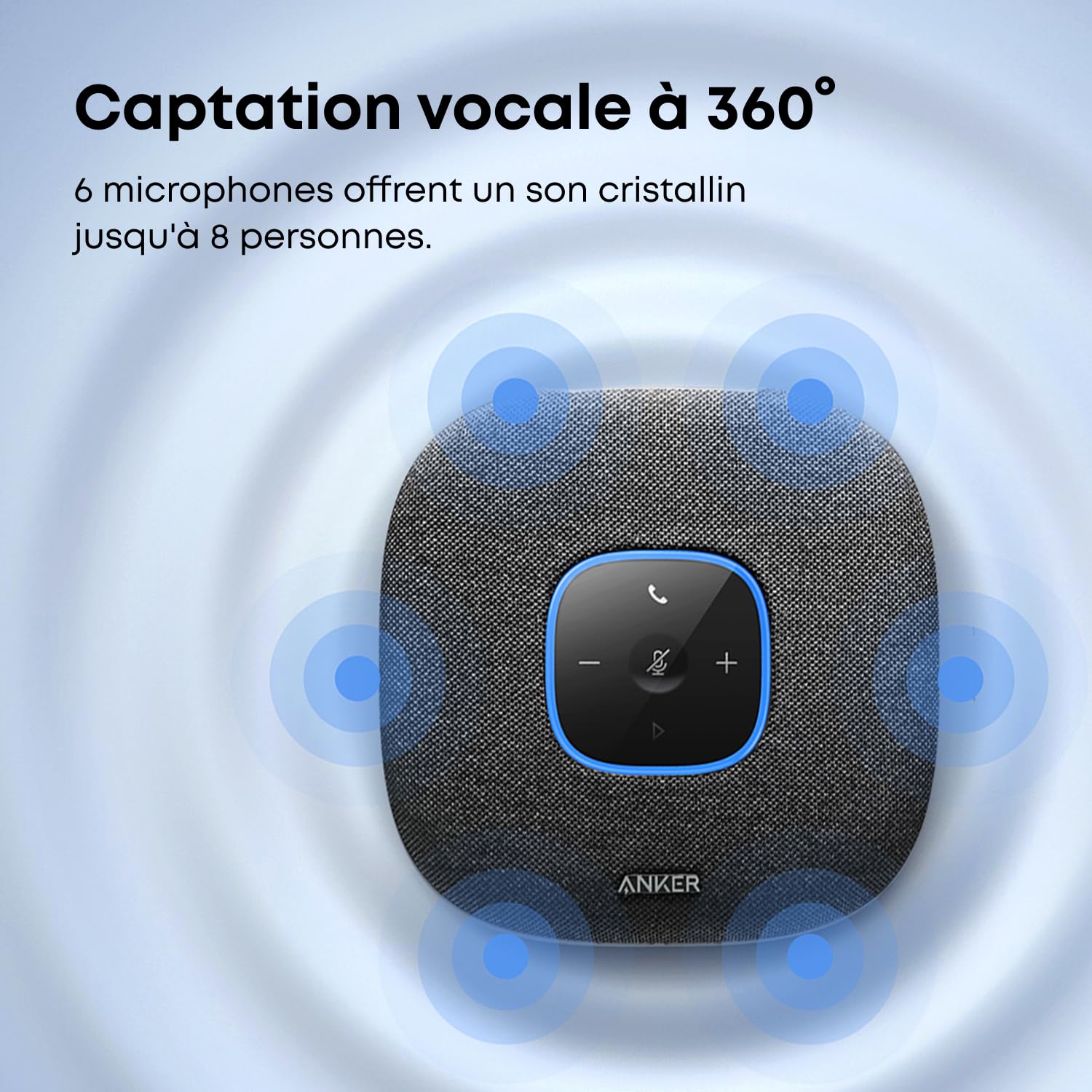 Soundcore Anker PowerConf S3 Enceinte de conférence Bluetooth 6 Microphones Enregistrement sonore Intelligent Batterie 24 h App, Bluetooth 5, USB-C, pour Bureau et Bureau à Domicile