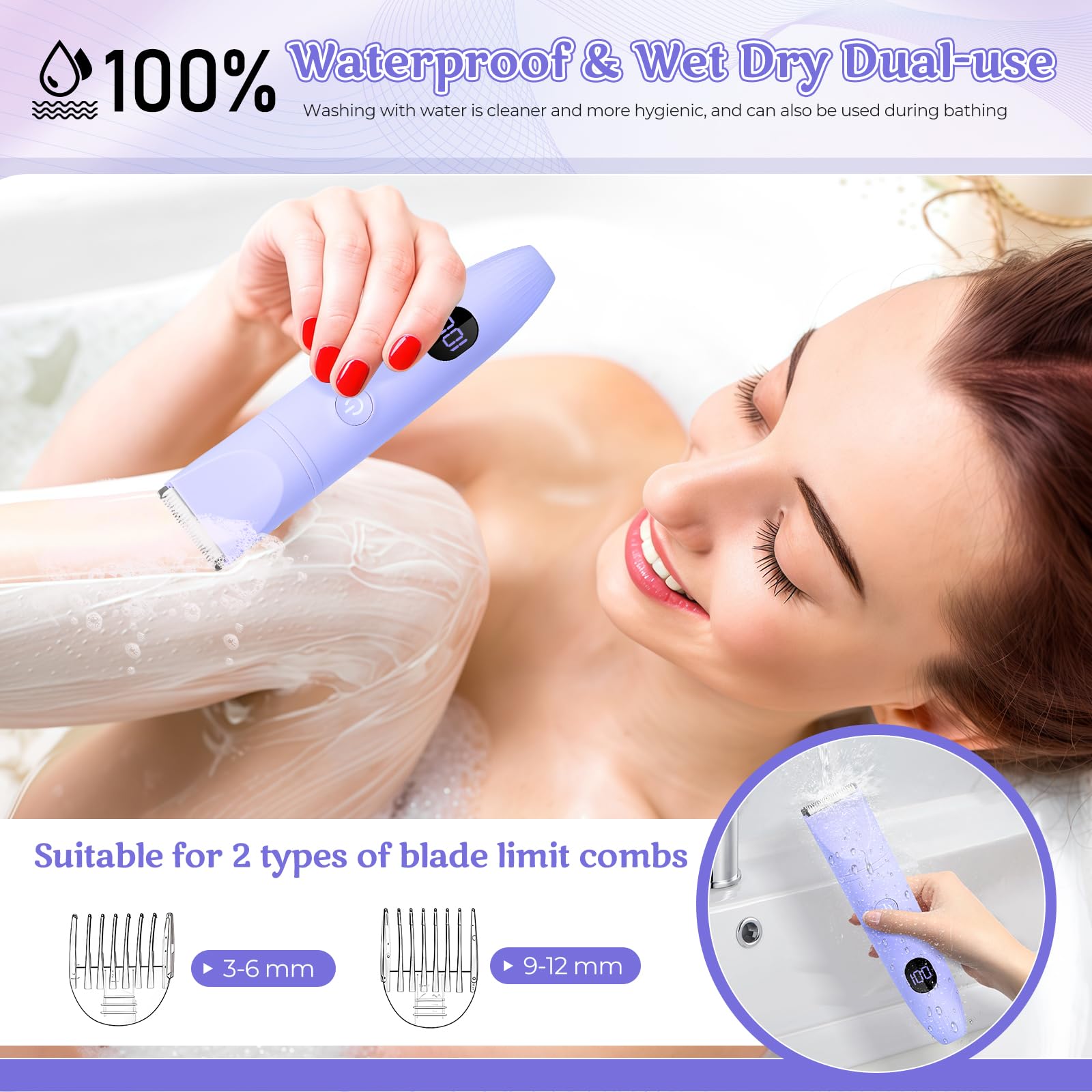 Afeitadora Mujer, Kit Electrica para Cara, 3 en 1 Rasuradora zona Intima, Uso en seco y Húmedo, LED DISPLAY, Recargable Afeitadora Shaver Maquina de Depilar para Cara, Axilas, Piernas, Bikini