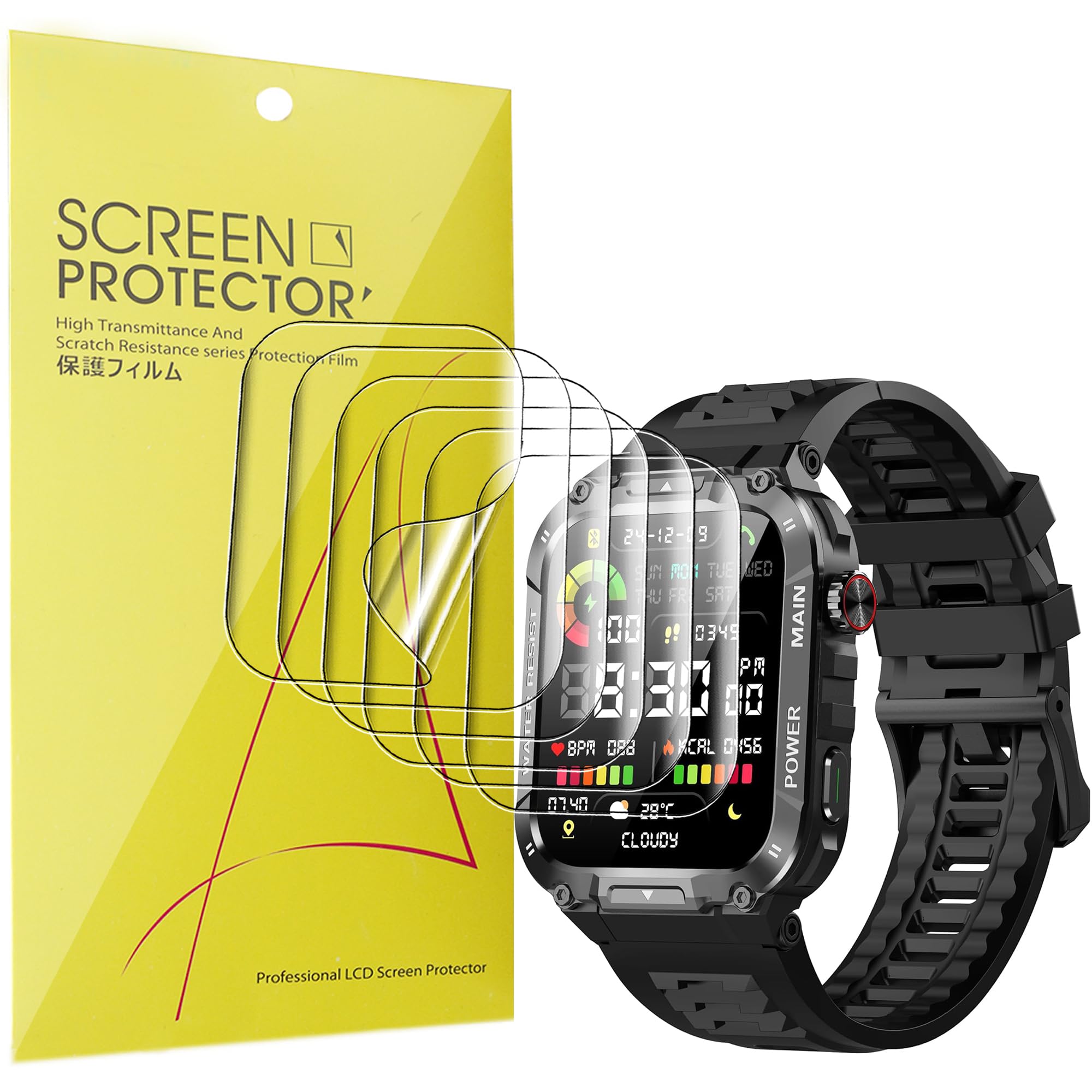 Compatible for Nihemin Military Smart Watch Screen Protector, [6 Pack] Full Coverage TPU Clear Film Compatible for Nihemin 1.96 Inches Military Smart Watch (6 Pack)