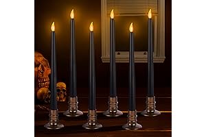 Black Halloween Candlesticks| Flameless LED Candles With Bases | For Fireplace, Bar, Halloween Decor