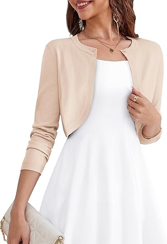 OmicGot Women's Long Sleeve Cardigan Knit Sweaters Cropped Open Front Bolero Shrug for Dresses S-XL