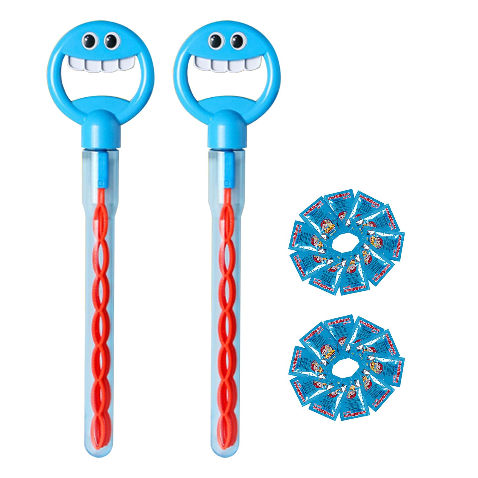 32 Hole Bubble Stick with Bubbles Refill, Bubble Wands for Kids, 5-Claw Smiling Face Bubble Stick Bubble Wand Toy, Bubble Machine for Summer Outdoors Toy Party (Blue 2pcs)