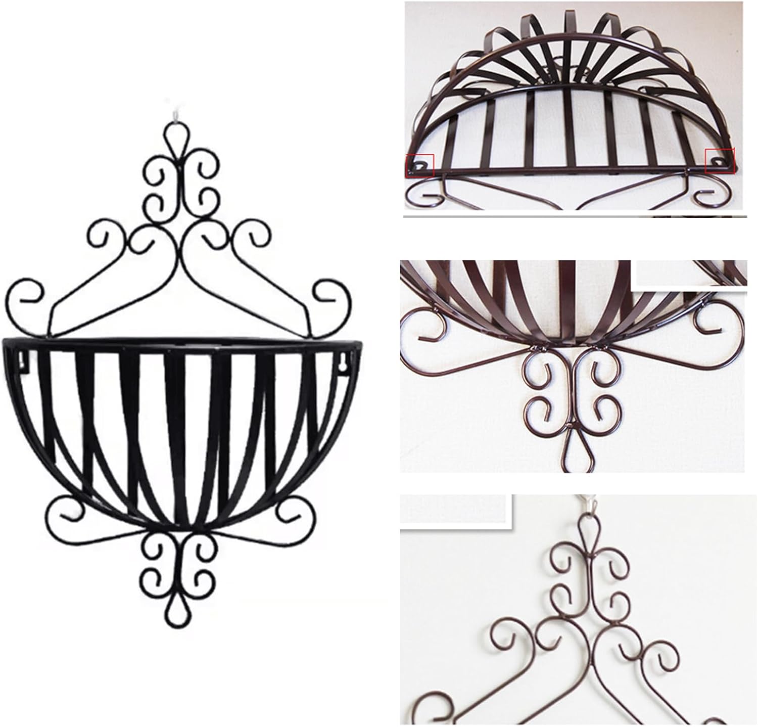 Wall Hanging Flower Stand Flower Rack Wall Planter Flowerpot Holder,Hanging Plant Basket Flower Holder Half Round Hanging Flower Baskets for Porch Balcony Fence Decor,Brass