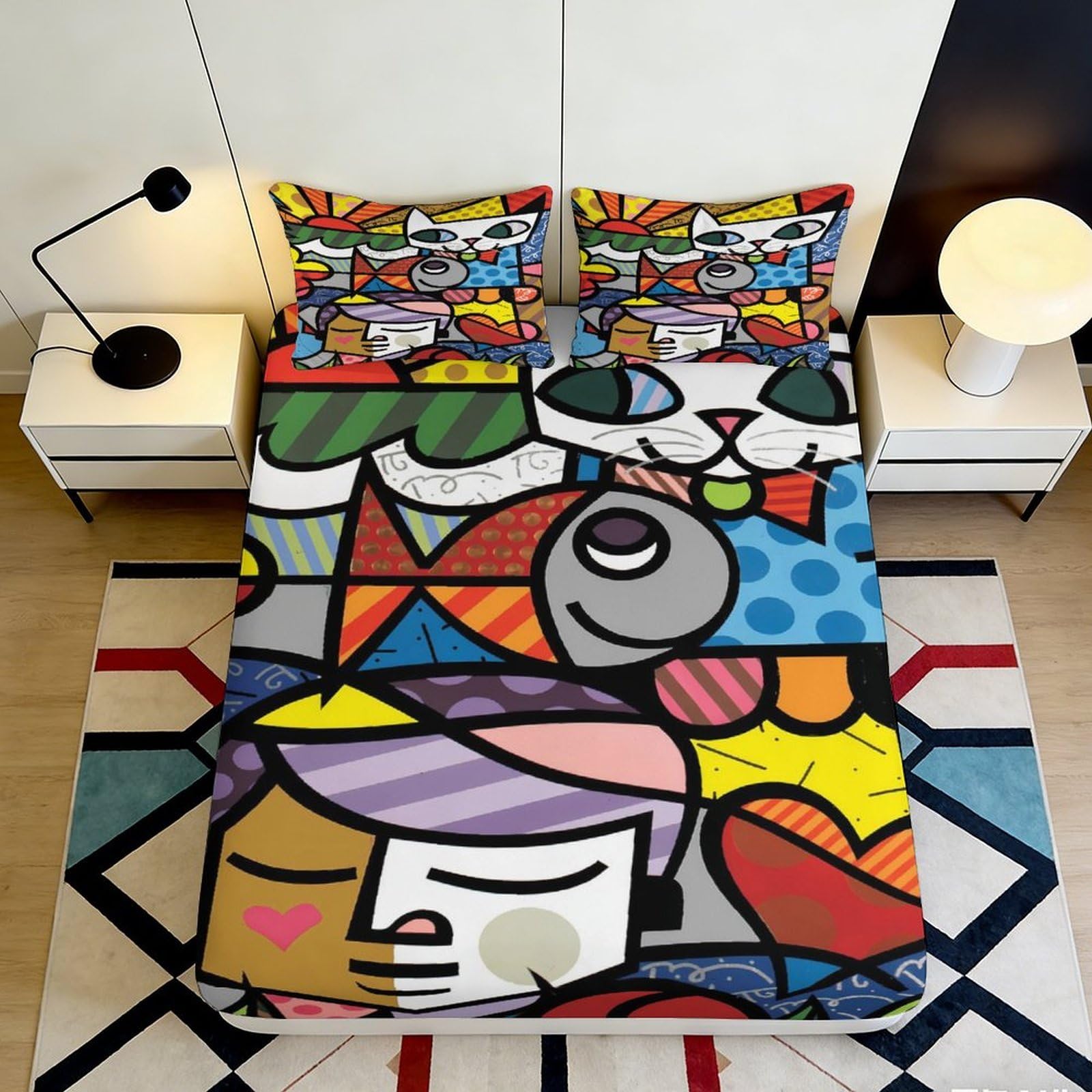 Pnayamiorkfel Style-10 3D Printed Pop Art Cat Fitted Sheet Microfiber Soft Colorful Abstract Bed Cover For Bedroom Dorm Mattress Decor 90X200x25cm