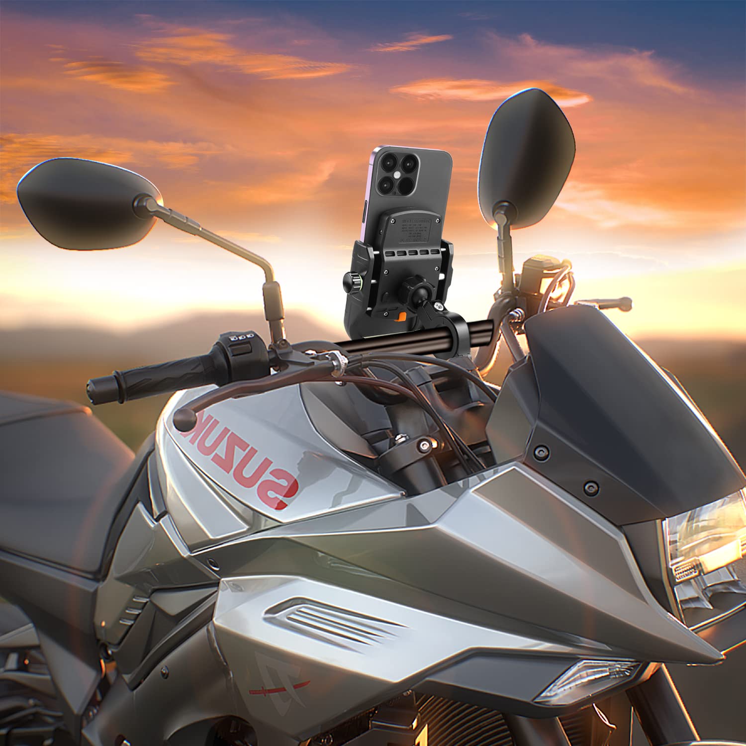 iMESTOU Support de Téléphone sans Fil QC3.0 USB C pour Guidon de Moto Fonctionne avec Les Motos 12 V/24 V ou en Branchant à Une Prise USB A Universelle pour Téléphones Portables de 4 à 7 Pouces