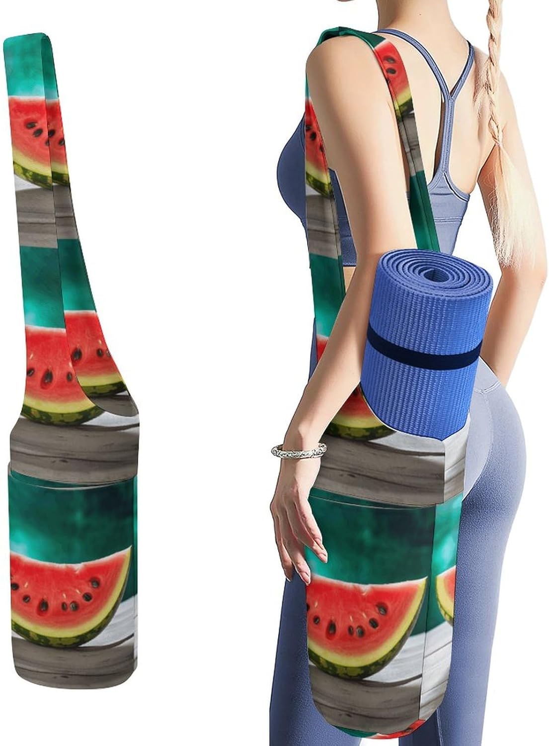 YJWANDL Yoga Mat Organizer, Watermelon with Smiley Print Yoga Mat Bag