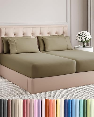 Miniatura 93 de Juego de sábanas Split King de 7 piezas - Incluye 4 fundas de almohada - Sábanas Split King - Ropa de cama de hotel de lujo suave - Refrescante