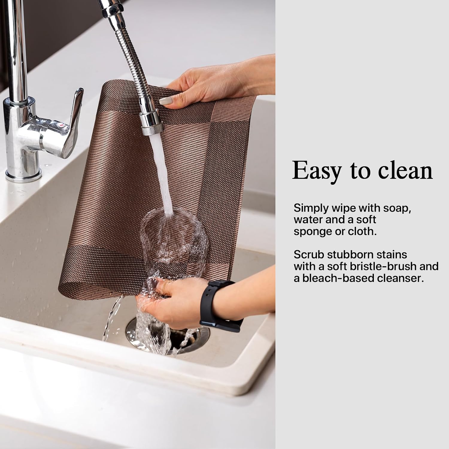 Placemats Set of 4 - Easy Clean Woven Vinyl Placemats for Dining Table, Indoor/Outdoor Place Mats, Washable PVC Table Mats（Brown Cube） image 4