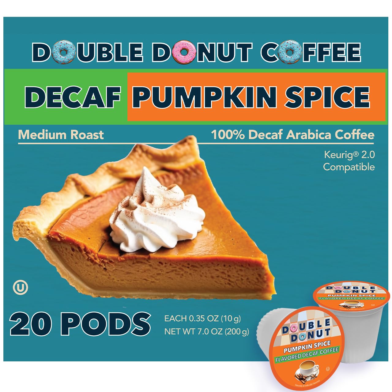 Photo 1 of *Opened* Double Donut Coffee Medium Roast Decaf Coffee Pods, Pumpkin Spice Flavored, for Keurig K-Cup Machines, 20 Single-Serve Capsules per Box