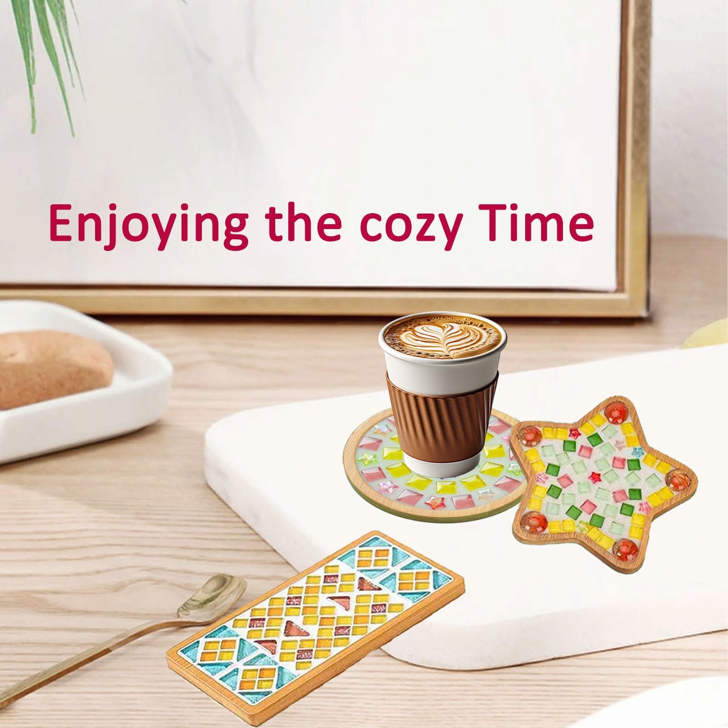 KDBDSYZB 10Pcs DIY Wooden Mosaic Tiles Coasters Kits Bases,Various Shapes Substrates Drinking Cup Coaster,Blank Base Trays,Art Plate,DIY Supplies for Arts and Crafts Handmade Home Decor Gift