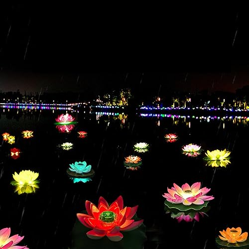 Miniatura 2 de Luces solares flotantes para piscina, luz LED de estanque de 11 pulgadas, accesorios divertidos para piscina, flores de loto, luces de piscina que