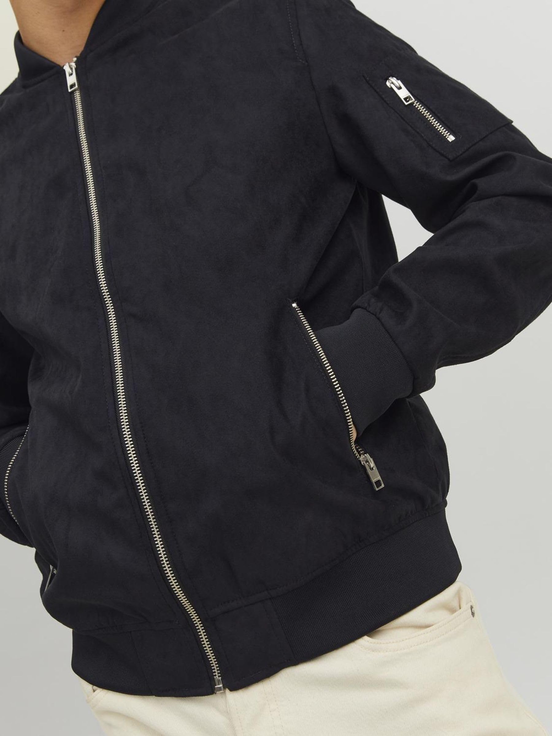 JACK & JONES Męska kurtka skórzana Jjrocky Fs Bomber, Jet Black, L