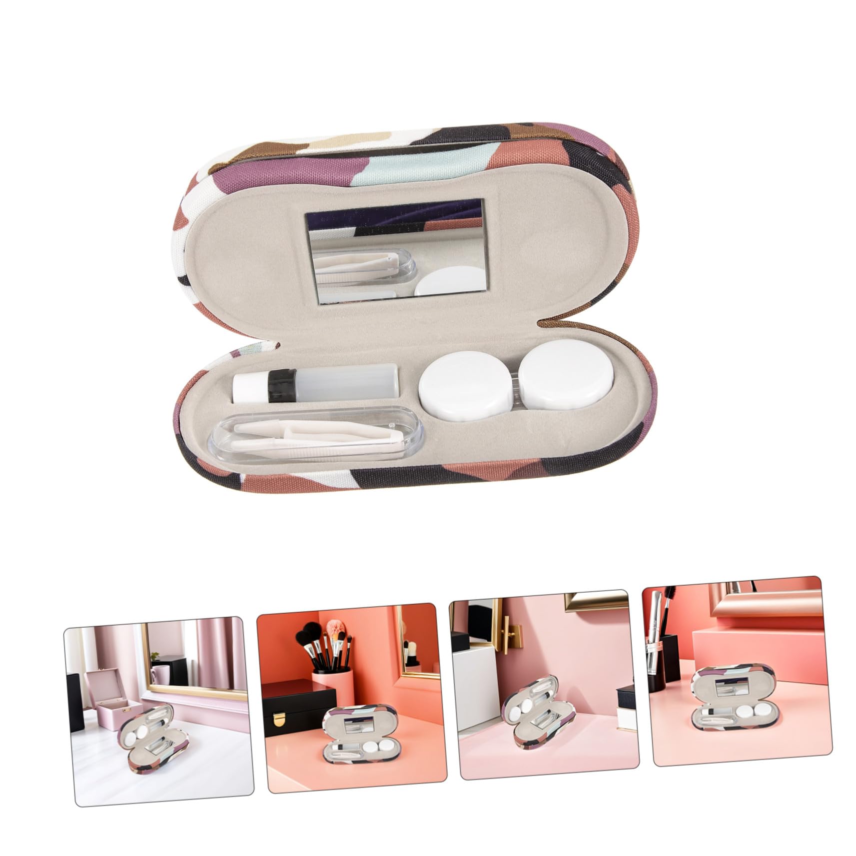 Beaupretty 2 Set Custodie Rigide Doppio per con Specchio e Pinzette Scatola Camouflage per Lenti Contatto e Organizer Portatile per Viaggi e Uso Quotidiano