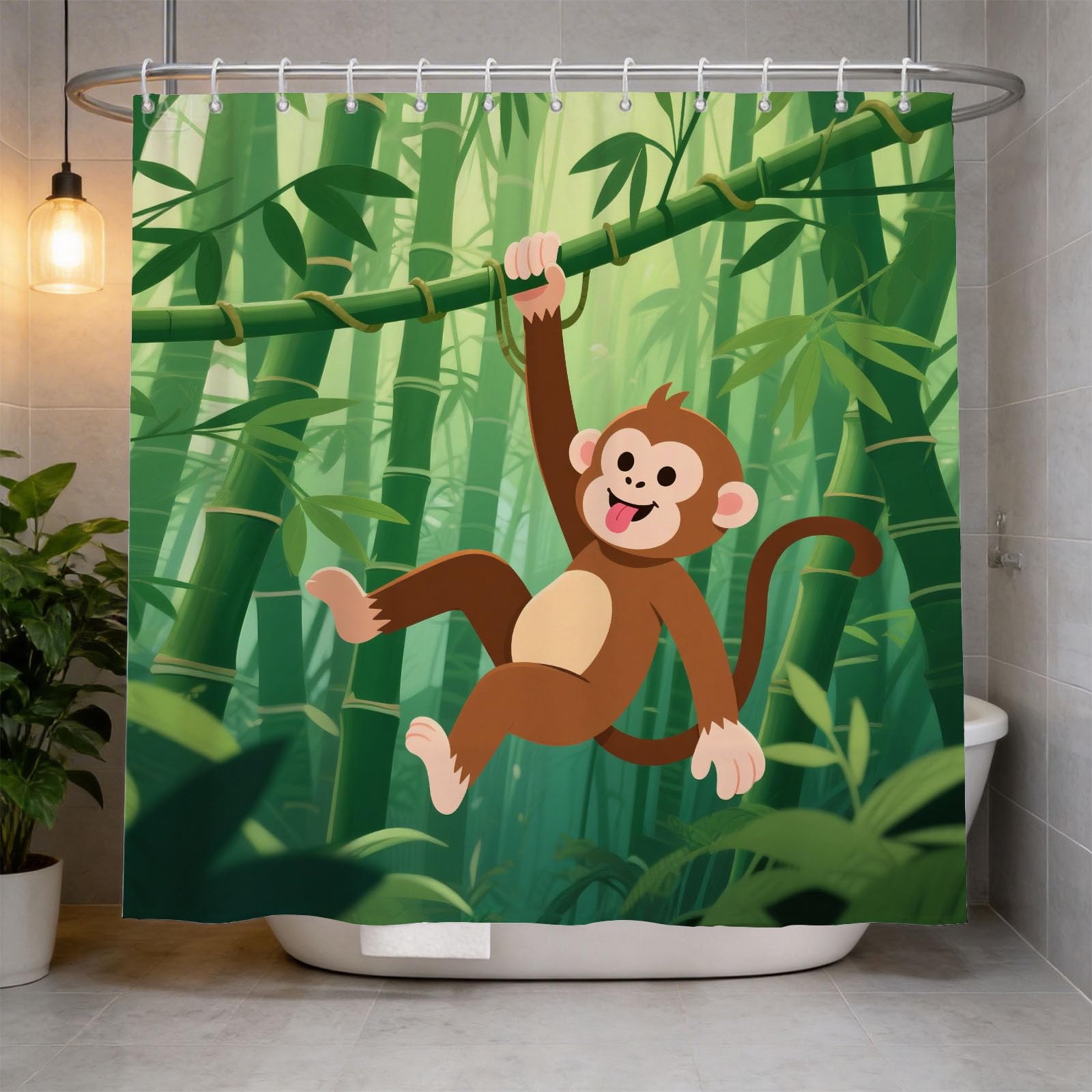 Hongduo 3D Cute Monkey Shower Curtain for Stalls Bathtubs Cute Bathroom Decor Shower Curtain Set Polyester Fabric Waterproof 200x200cm/79X79 Inch with Hooks