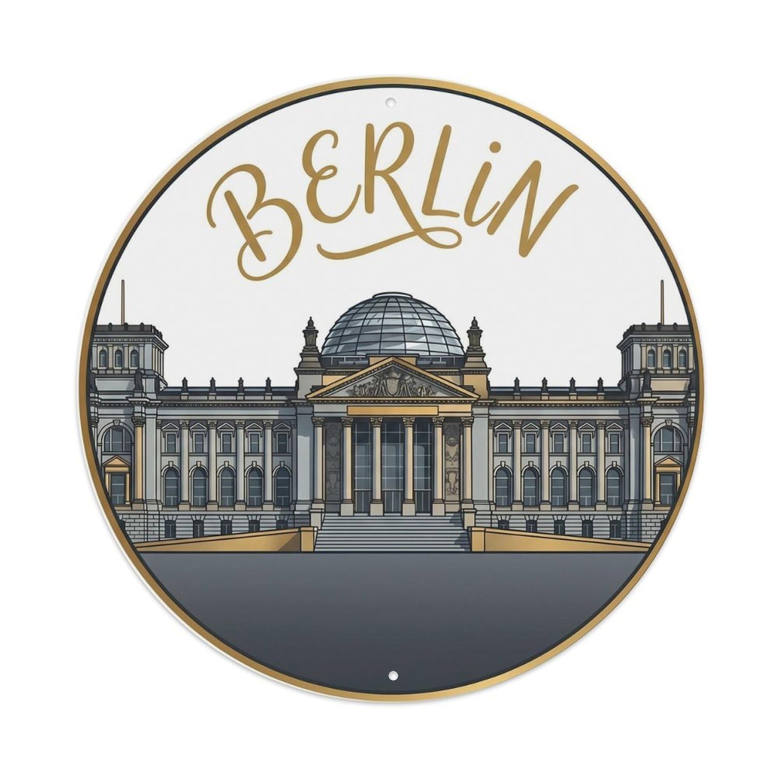 Vintage Travel Berlin Reichstag Building 1 Metal Tin Sign Plaque Wall Decor for Cafe, Club Bar, Office, Home Garden Round Metal Poster 8x8Inch
