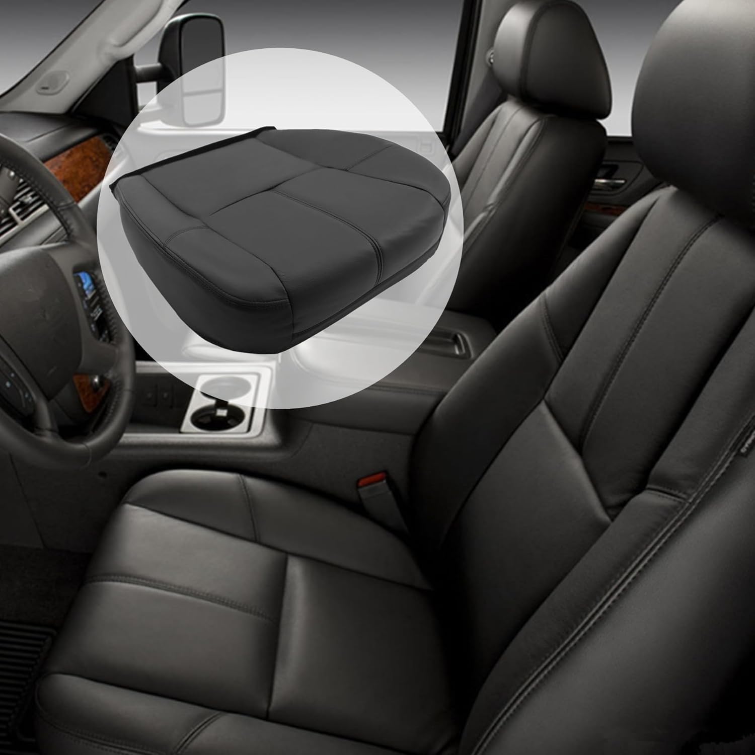 Driver＆Passenger Side Bottom Seat Covers ＆ Top Lean Back Leather Black(#193 Compatible with Chevy Silverado Suburban Avalanche/GMC Sierra Tahoe Yukon 2007 2008 2009 2010 2011 2012 2013 2014