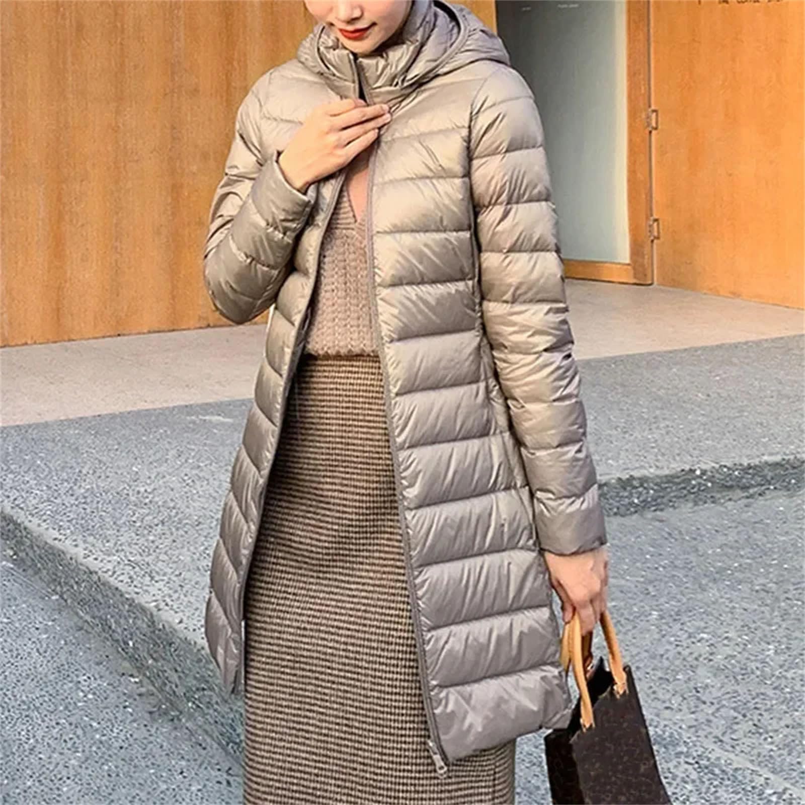 Piumino invernale da donna ultraleggero con cappuccio staccabile pannello elastico arrotolabile, rosa, M