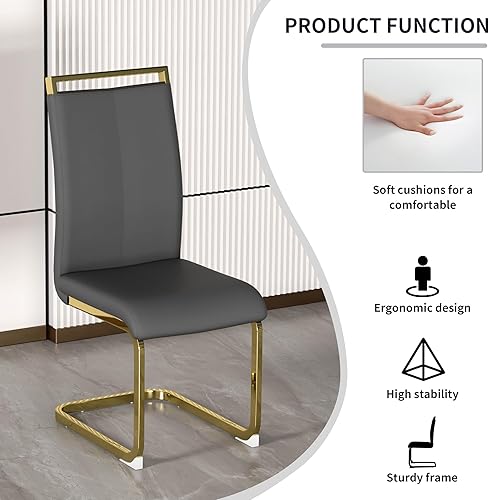 Miniatura 61 de AZmac Juego de 4 sillas de comedor modernas de cuero, sillas de cocina sin brazos, sillas de comedor con asiento acolchado tapizado y patas cromadas