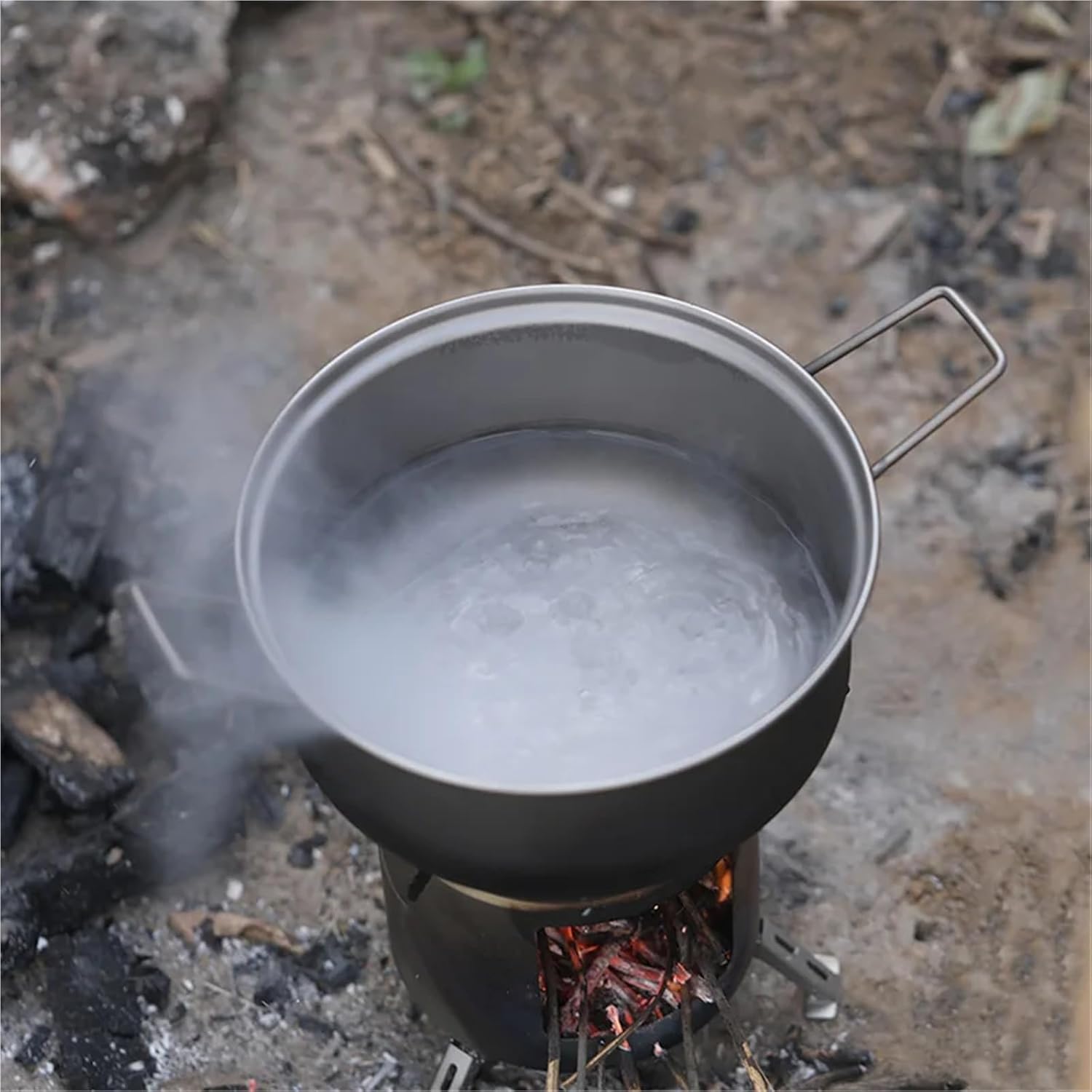 2L Pure Titanium Camping Steamer Cooker, Large Portable Soup Pot & Outdoor Tableware for Picnic & Camping