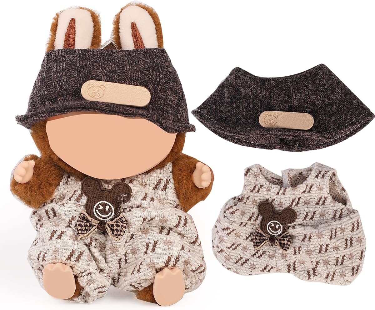Doll Clothes for Labubu (for Standing/Sitting 17/15cm Plush Doll)(NO Doll)- Multiple Style Accessories Handcrafted Clothing Dress Up Included Cute Hat and Coat for Girls Woman (LB140)