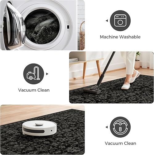 Miniatura 18 de LIVEBOX Alfombra lavable de 2 x 3 pulgadas, tapete pequeño para puerta de interior, tapete bohemio de pelo bajo para cocina, tapete envejecido