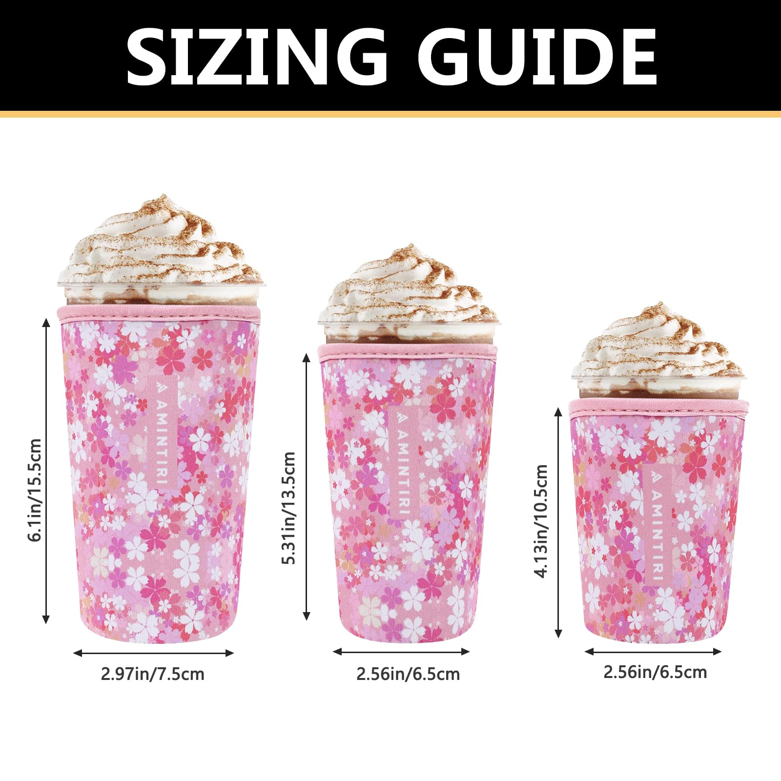 Paquete de 3 fundas reutilizables para tazas de café helado, funda de neopreno para bebidas frías y calientes, funda de café compatible con Starbucks, taza de café Dunkin. (Blooms Blushing)