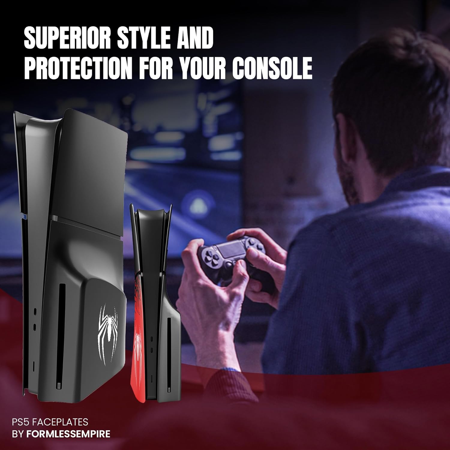 Faceplates for PS5 Slim Disc Edition – Replacement Side Shell Panels, Anti-Scratch Dust-Proof Custom Design Cover Plates (Spider Design)