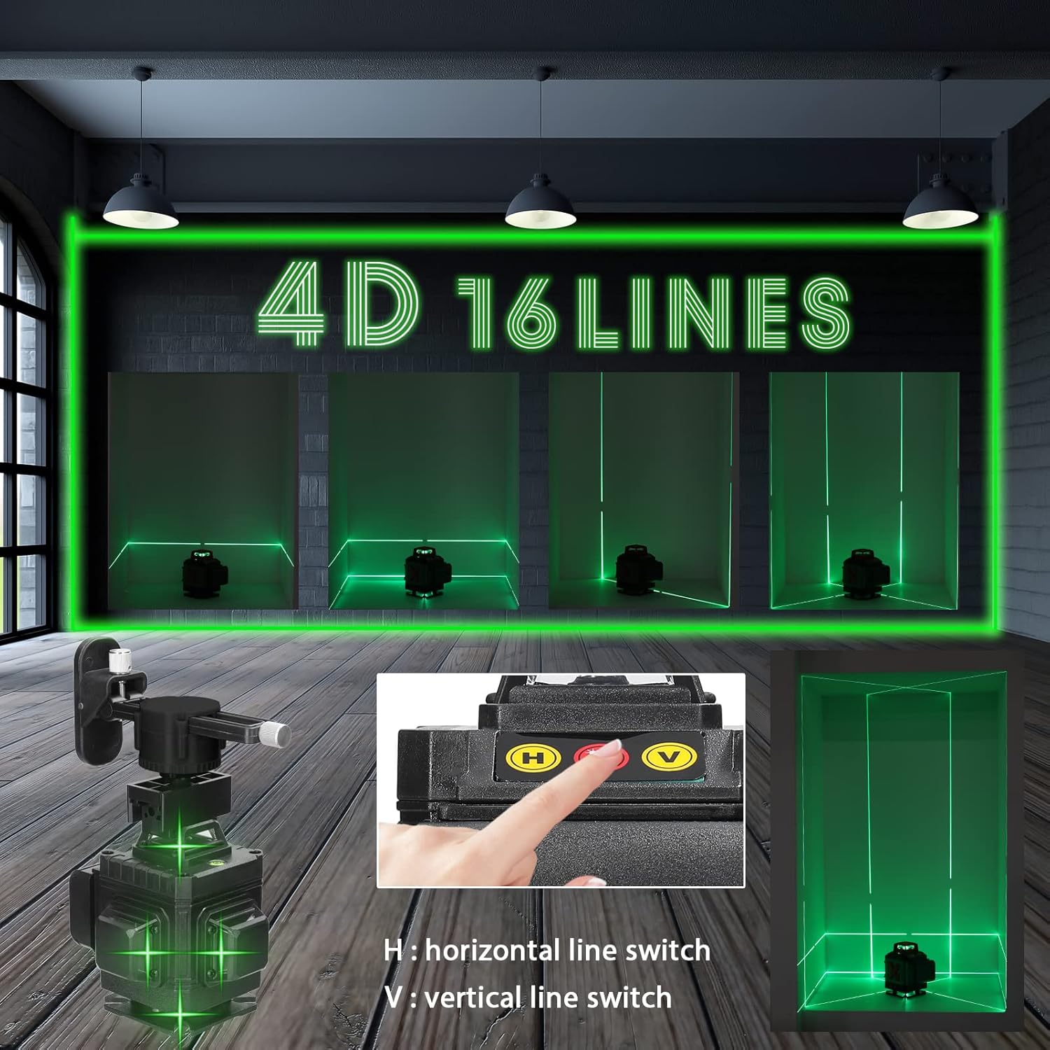 Multifunctional 16 Lines Level 3° Self-Leveling Hine Reable Lithium Battery Leveling with Bubble-Level Omnidirectional Ground Wall Sticker Home Improvement s Set