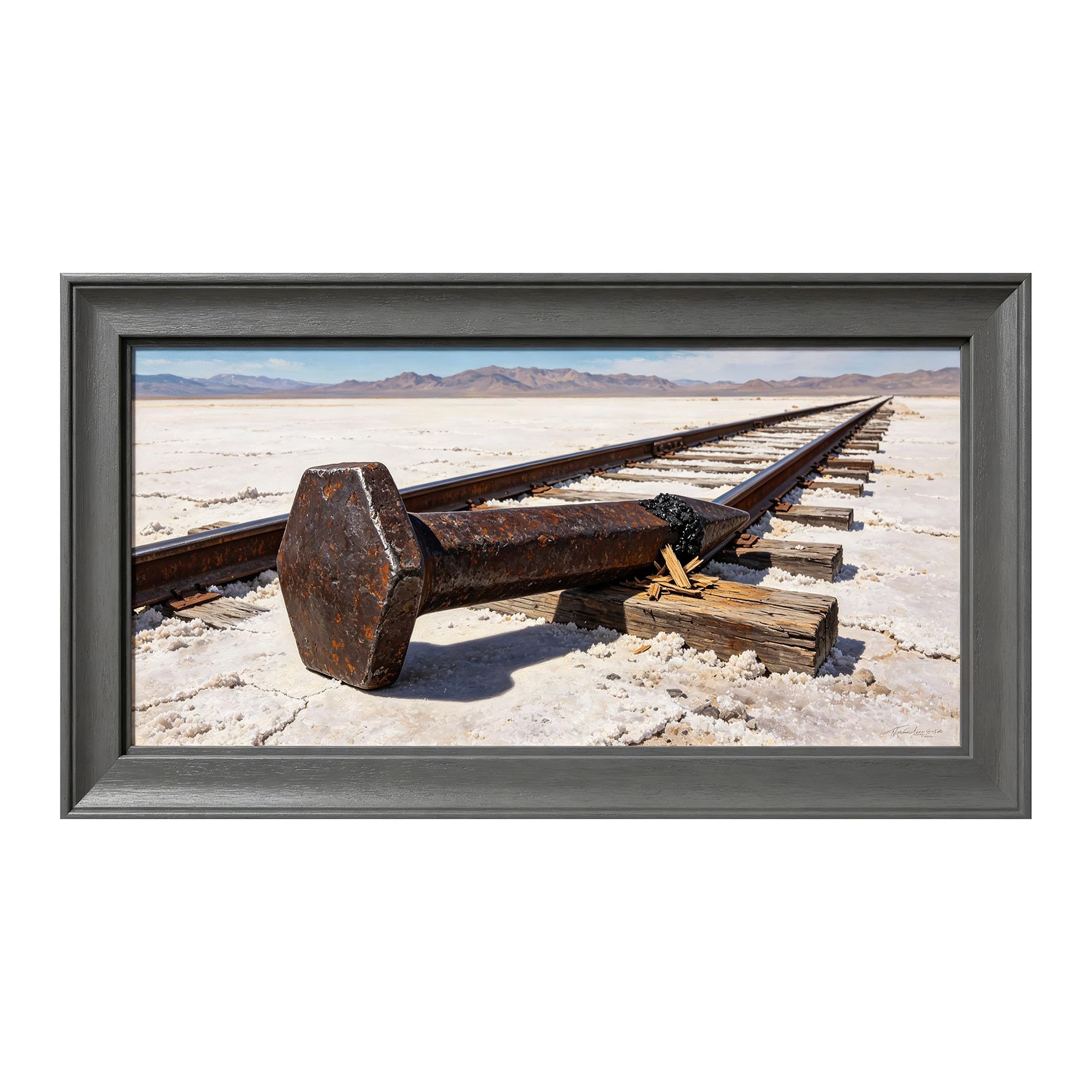 Yzpallescene 3D Framed Wall Art 50cm×100cm Desert Railway Industrial Realistic Panoramic Large Size SelfAdhesive Removable Wall Decor Prints Artwork for Living Room Bedroom Office