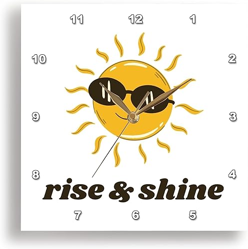3dRose Wall Clock Silent - 15 inch - Rise and Shine Cool Sunshine Retro Design Rosette - Retro
