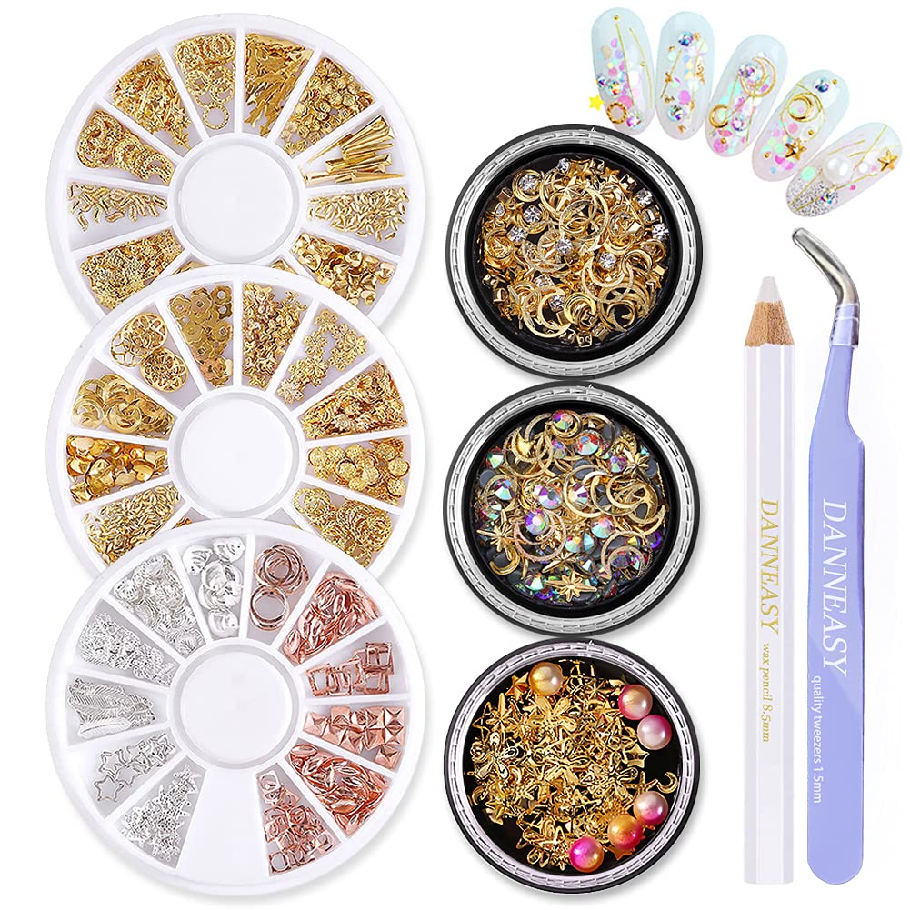 OYCOLOR 6 Boxes 3D Nail Art Decoration Kit Hollow Nail Studs Mermaid Pearl Rhinestone Manicure