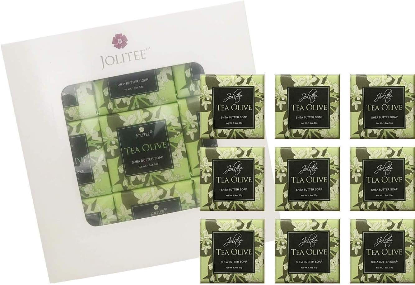 French Milled Botanical Soap Sampler Set of Nine in Fabulous Scents, Individually Wrapped Vegetable Based Mini Soaps with Essential Oils, Shea Butter and Natural Extracts (Tea Olive)