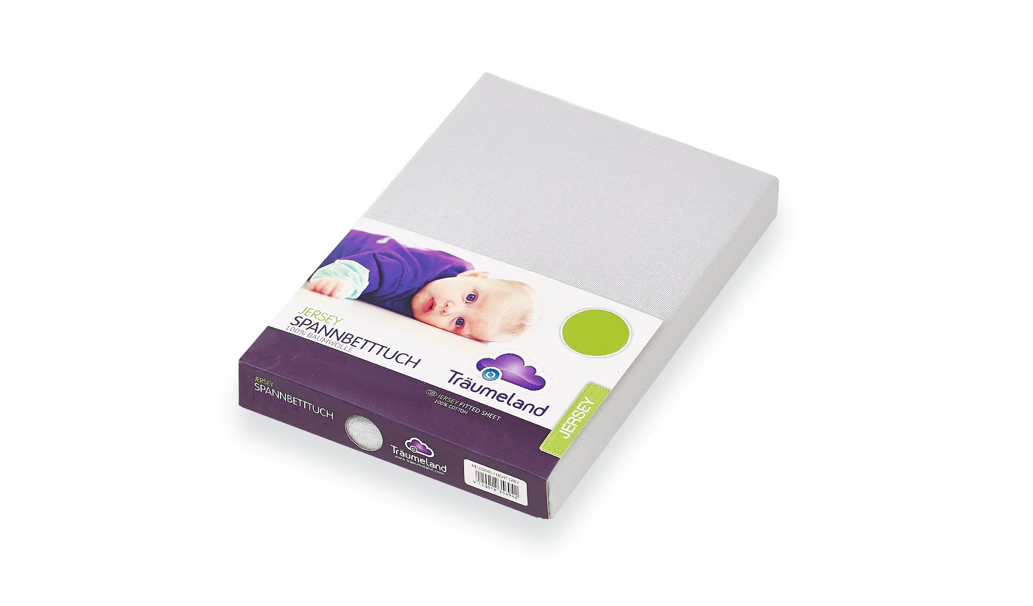 Traeumeland Jersey Cotton Fitted Sheet, 40 x 90 cm, Light Grey