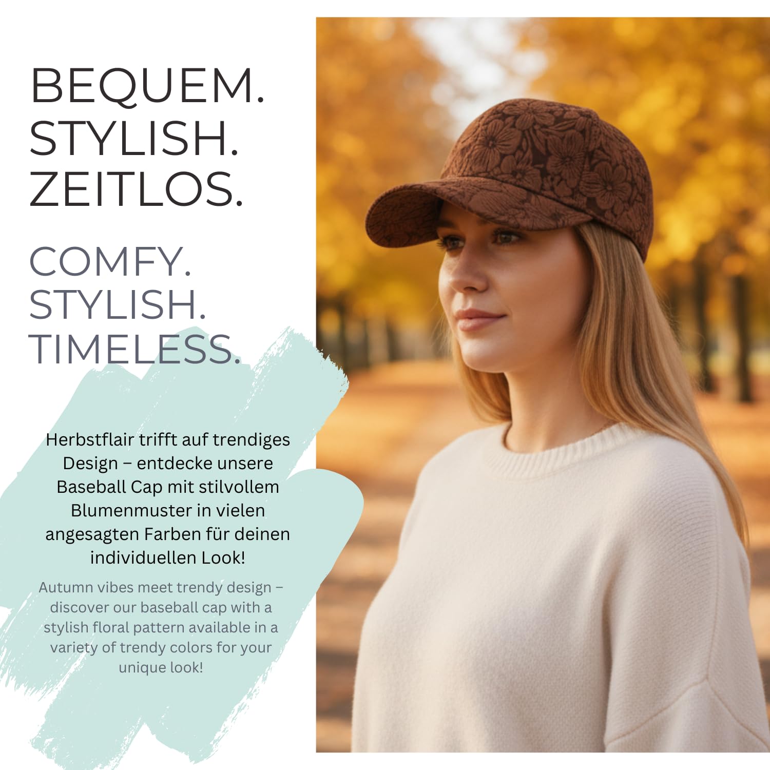 styleBREAKER Berretto da Baseball da Donna con Motivo Floreale Tono su Tono | Cappellino a 6 Pannelli Regolabile con Chiusura a Strappo | Cappello Sportivo a Fiori Street Style
