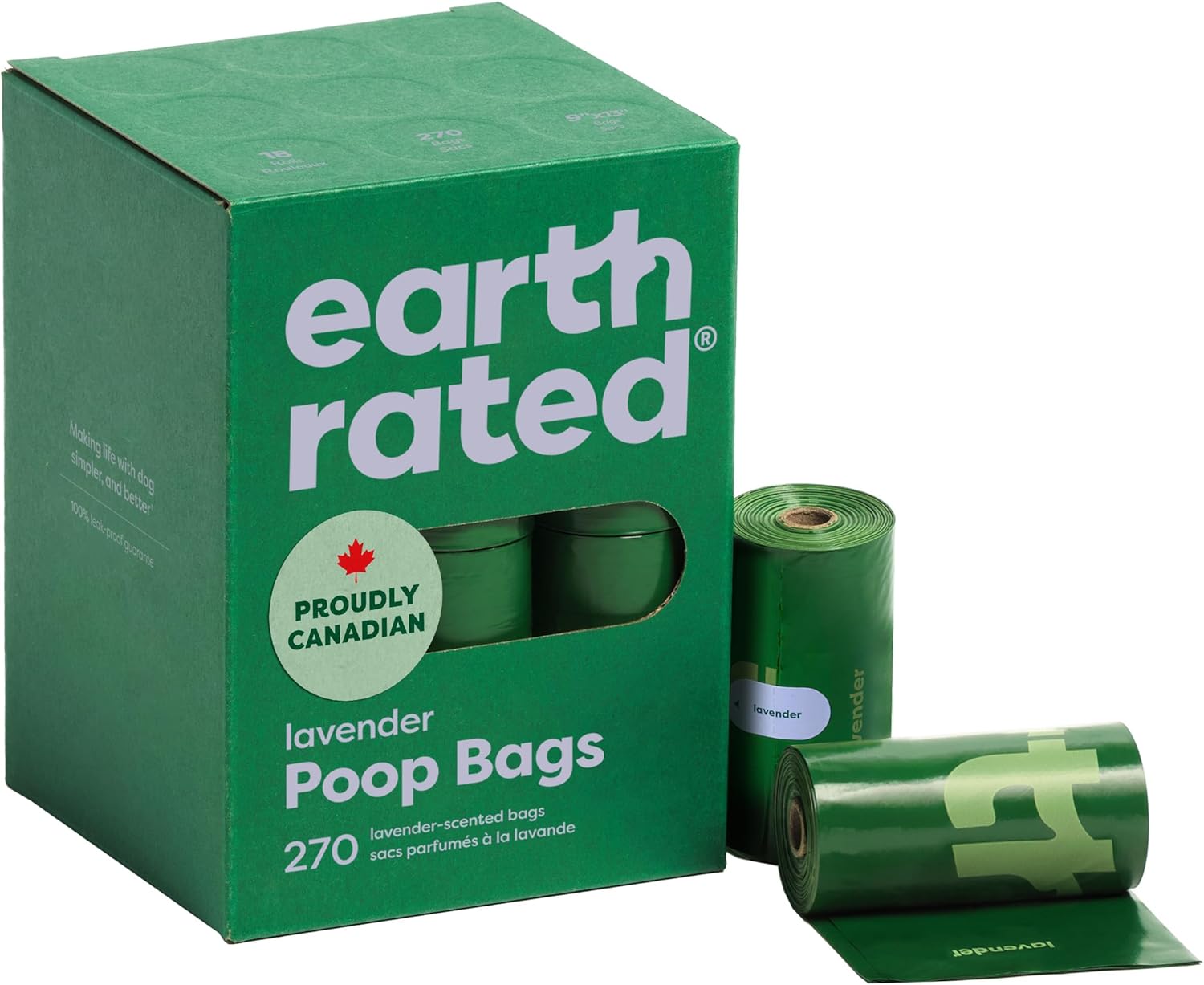 Earth Rated (A Canadian Company), Poop Bags for Dogs, Guaranteed Leak Proof and Extra Thick Waste Bag Refill Rolls, Lavender Scented, 270 Count