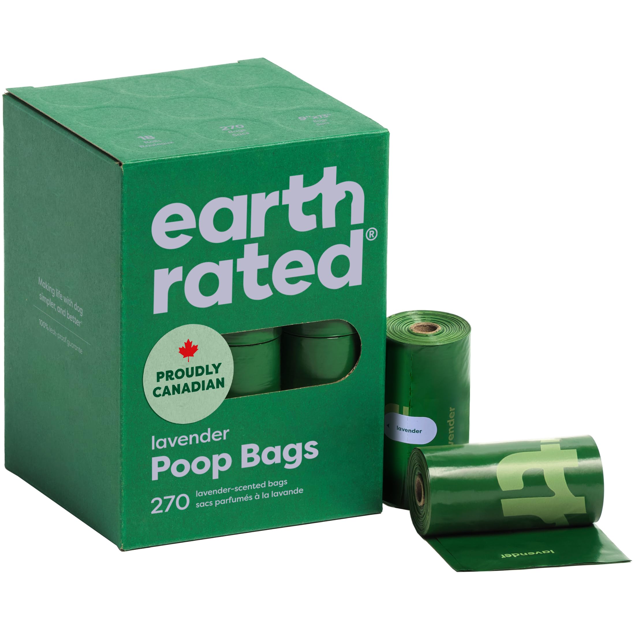 Earth Rated Dog Poo Bags, Guaranteed Leak Proof and Extra Thick Waste Bag Refill Rolls For Dogs, Lavender Scented, 270 Count Lavender 270 Count